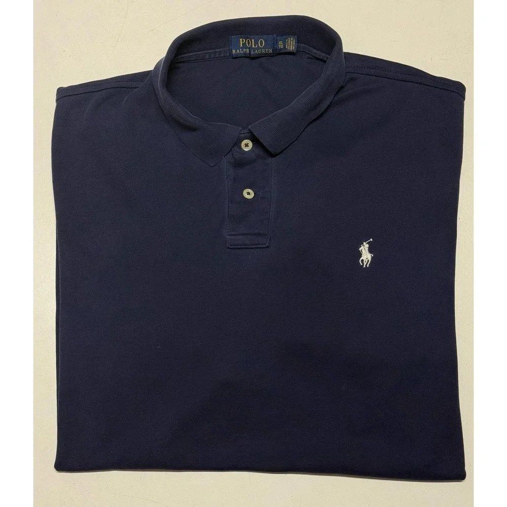 Polo Ralph Lauren Men's XL Navy Blue Short Sleeve Polo Shirt White‎ Pony Cotton